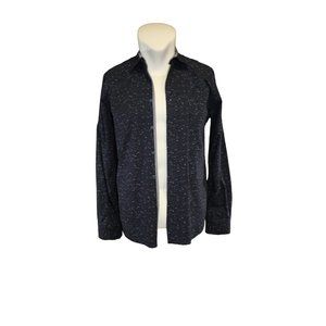 Demin and Flower /Polo long sleeved/(Size M)/ Navy 100% cotton